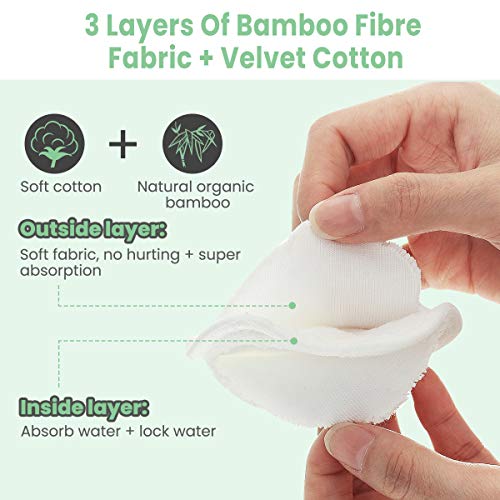 Discos Desmaquillantes Reutilizables, Godmorn 20 Pcs Almohadillas Desmaquillantes de Algodones,Con Bolsa de Lavado,Hechos en Fibra de Bambú, Aptos Para Todo Tipo de Pieles y Bebés