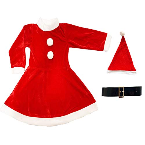 Disfraz de Mama Noel para Niña - Vestido,Gorro y cinturón para Navidad o Cosplay,Conjunto de 3pcs,Rojo (4-6año)