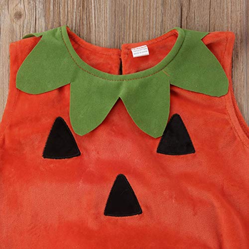 Disfraz Halloween Bebé Conjunto Traje 2 Piezas Mameluco de Calabaza sin Manga + Sombrero Ropa Niñas para Fiesta Fotografía (Naranja, 6-12 Meses)