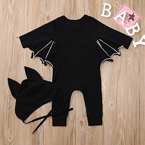Disfraz Halloween Niña Niño Bebe Fossen Recién Nacido Bebé Monos de Manga murciélago Tops con Sombrero de Oreja (6 Meses, B)