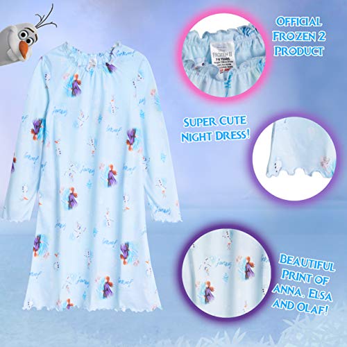 Disney Frozen - Camisón de 2 niñas con Anna y Elsa, manga larga Super Soft Kids Pijama de princesa oficial, regalos para niñas de 3 a 12 años