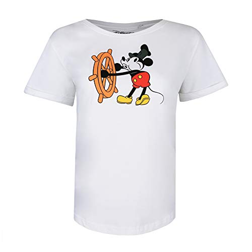 Disney Mickey Mouse Steam Boat Willie Camiseta, Blanco (White White), 38 (Talla del Fabricante: Small) para Mujer