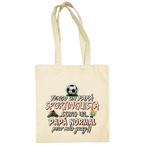 Diver Camisetas Bolsa de tela tengo un papá Sportinguista como un papá normal pero más guay - Beige, 38 x 42 cm