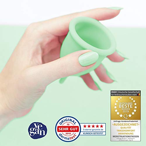 DIVINE CUP copa menstrual tamaño XS, extra pequeña - Clínicamente probada, nota MUY BIEN - 100% Made in Germany - Verde menta, disponible en cuatro colores - Silicona médica suave y reutilizable