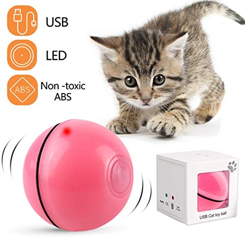 DIWUJI Bola de Gato, Juguetes para Gatos Pelotas, Carga USB Bola Giratoria Automática, Bola Eléctrica de 360 Grados Juguete Interactivo con luz LED para Ejercicio Animal Doméstico Gatos (Rosado)