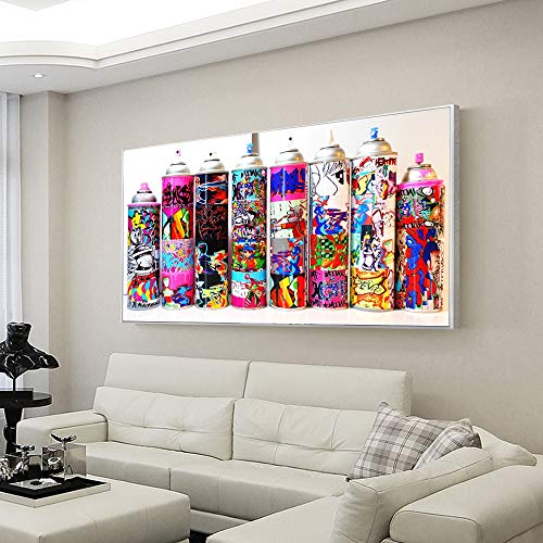 DIY Pintar por números Graffiti Pop Art Spray Can Collection Carteles de pared e impresiones Color Graffiti Paint Botes Bar Cafe Decoración Imágenes pintura digital pintura al40x80cm(Sin marco)