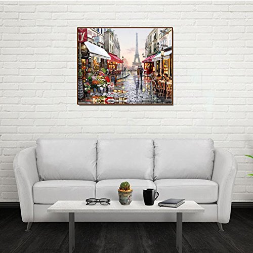 DIY pintura al óleo Lienzo por números con pintura acrílica para el hogar Salón Decoración de la decoración de la imagen de la oficina - pintura por números Pairs Street (40 x 50 cm/15.75 x 19.69 in)