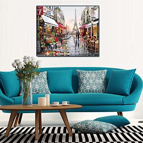 DIY pintura al óleo Lienzo por números con pintura acrílica para el hogar Salón Decoración de la decoración de la imagen de la oficina - pintura por números Pairs Street (40 x 50 cm/15.75 x 19.69 in)