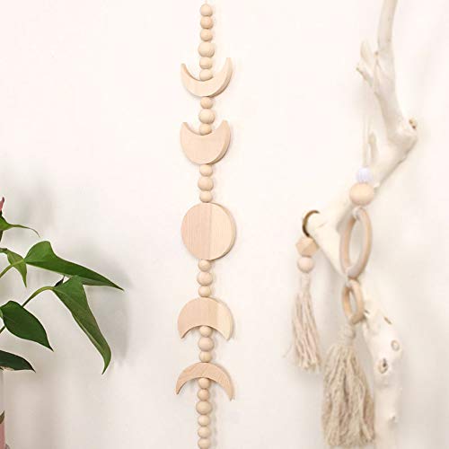 DIYARTS Madera Fase Lunar Decoración de La Pared Colgante Bohemio Arte de La Pared Madera Luna Guirnalda Cuentas Borla Adornos para El Dormitorio Boda Apartamento Decoración de La Pared