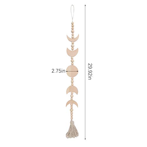 DIYARTS Madera Fase Lunar Decoración de La Pared Colgante Bohemio Arte de La Pared Madera Luna Guirnalda Cuentas Borla Adornos para El Dormitorio Boda Apartamento Decoración de La Pared
