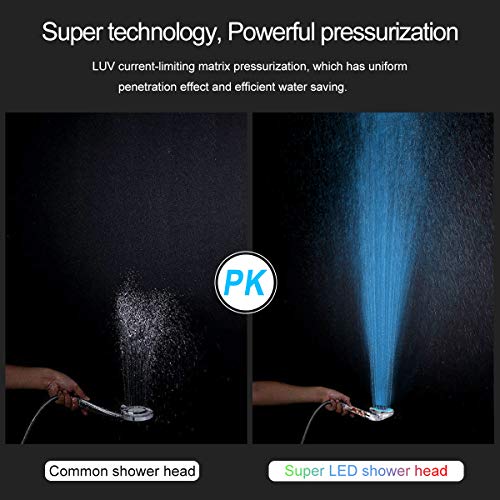 Diyife Alcachofa para Ducha,Cabezal de Ducha LED 3 Colores Cambiantes Temperatura Controlada Alta Presión Rociador Iónico Negativo Doble Filtro Cloro Ahorro de Agua