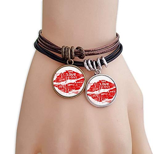 DIYthinker Pulsera del Amor del día de San Valentín Rojo de Labios Cuerda Doble Sistema de Cuero Pulsera de Pareja
