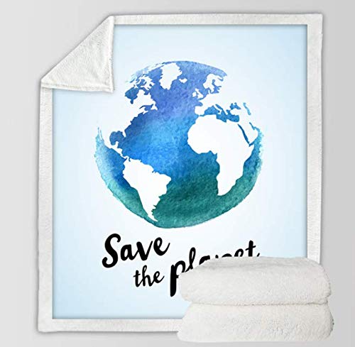 DJSK Ropa de Cama Outlet Earth Sherpa Fleece Blanket Save The Planet Throw Blanket Acuarela Mapa Azul Colchas Colcha Globe Sphere Bed Blanket 150 * 200CM