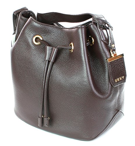 DKNY Donna Karan - Bolso bandolera de piel con cordón, color Marrón, talla Medium