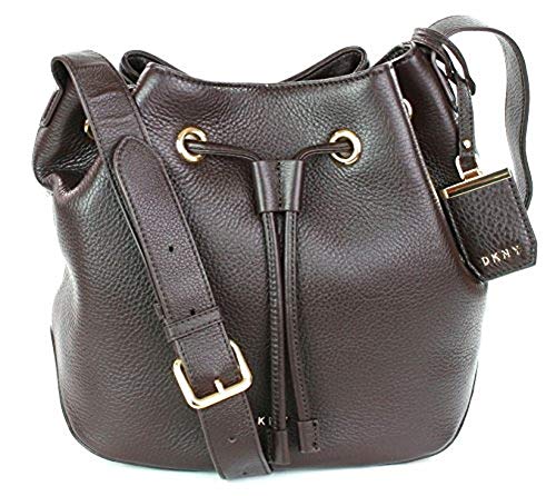 DKNY Donna Karan - Bolso bandolera de piel con cordón, color Marrón, talla Medium