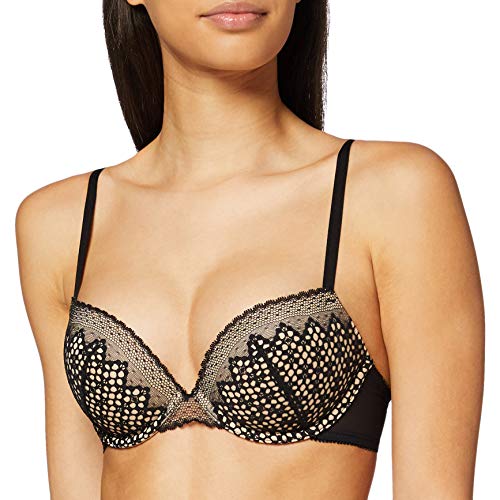 DKNY Intimates Nightfall-Sheer Lace Sujetador Push-up, Negro (Black/Skinny Dip Tl3), 80DD (Talla del Fabricante: 36DD) para Mujer