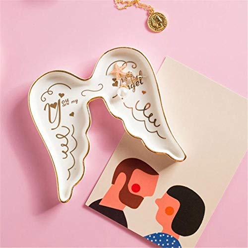 DMAI Diamante Lazo Joyas Bandejas de cerámica Postres Snack Soporte de cosméticos Pendientes Plato de Porcelana Dorada Decoración de Regalo de Boda, M