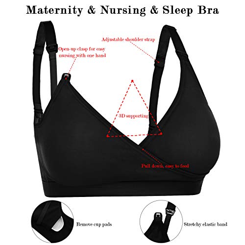 Doaraha Sujetadores de Lactancia Premamá para Mujer Sujetador de Maternidad Bra Bralette sin Costuras Sostén Embarazada con Almohadillas Prevención Derrames Removibles (Negro+Gris (2Pcs), XL)