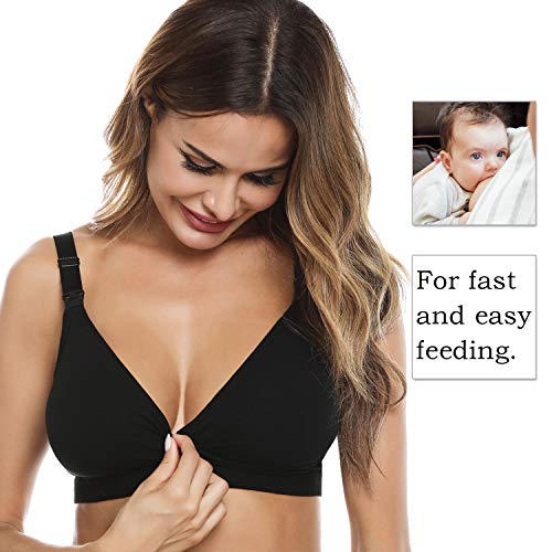 Doaraha Sujetadores de Lactancia Premamá para Mujer Sujetador de Maternidad Bra Bralette sin Costuras Sostén Embarazada con Almohadillas Prevención Derrames Removibles (Negro+Gris (2Pcs), XL)