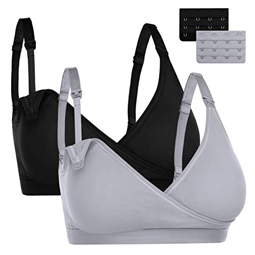 Doaraha Sujetadores de Lactancia Premamá para Mujer Sujetador de Maternidad Bra Bralette sin Costuras Sostén Embarazada con Almohadillas Prevención Derrames Removibles (Negro+Gris (2Pcs), XL)