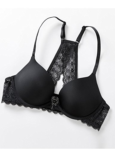 DOBREVA Sujetador Invisible Push Up con Aros con Relleno para Mujer Negro 85B