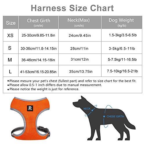 Dociote Arnés para Perros Perros pequeños, Arnés Deportivo para Perros Sin Tirón Ajustable Reflexivo y Transpirable Arnés Perros y Juego de Cables para Caminar, Entrenar Naranja S