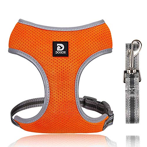 Dociote Arnés para Perros Perros pequeños, Arnés Deportivo para Perros Sin Tirón Ajustable Reflexivo y Transpirable Arnés Perros y Juego de Cables para Caminar, Entrenar Naranja S