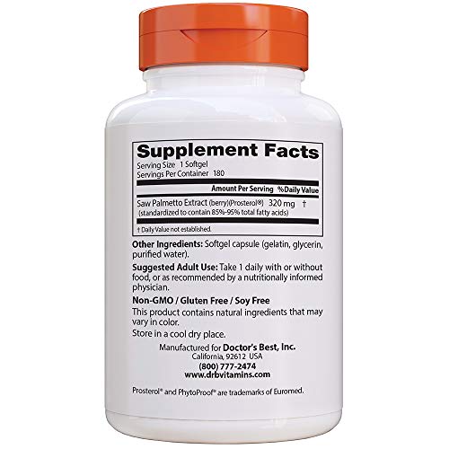 Doctor's Best Saw Palmetto Standardized Extract, 320Mg - 180 Cápsulas Blandas 180 Unidades 120 g
