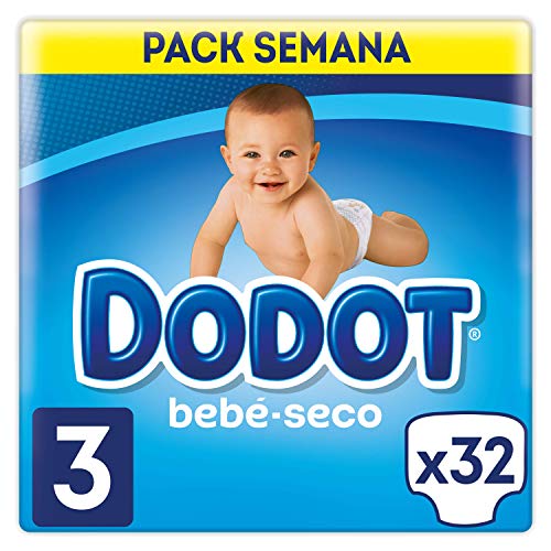 Dodot Bebé-Seco Pañales Talla 3, 32 Pañales, El Unico Pañal Con Canales De Aire, 6 a 10 kg