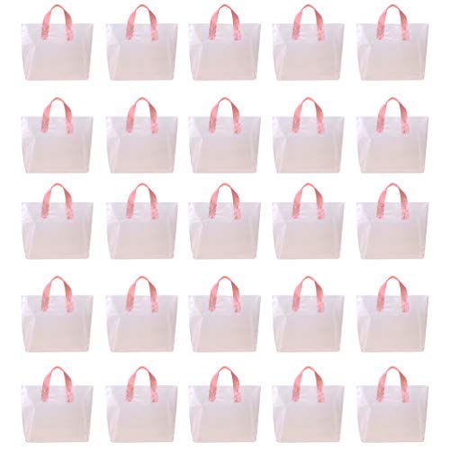 Doitool 50 Piezas de Bolsas de Plástico Transparente con Asas Bolsas de Mercancías Bolsas de Compras de Regalo Al por Menor Bolsas Reutilizables para Recuerdos de Fiestas de Supermercados