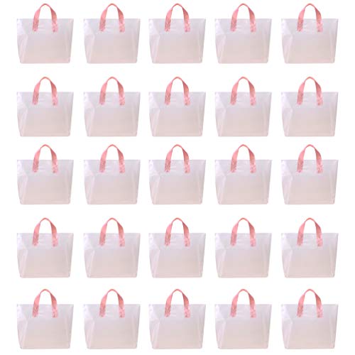 Doitool 50 Piezas de Bolsas de Plástico Transparente con Asas Bolsas de Mercancías Bolsas de Compras de Regalo Al por Menor Bolsas Reutilizables para Recuerdos de Fiestas de Supermercados