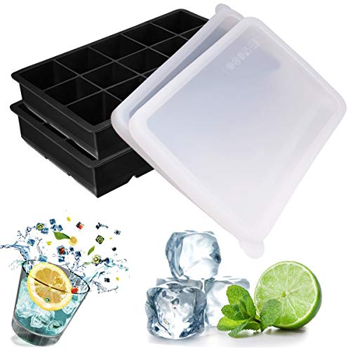 Dokpav 2PCS 3.3 * 3.3cm- Bandeja de Cubitos de Hielo con Tapa, Bandeja del Cubo de Hielo, Bandejas para Hielo Silicona, Moldes de Silicona para Hielo, Bandeja de Hielo, Molde para Hielos, sin BPA