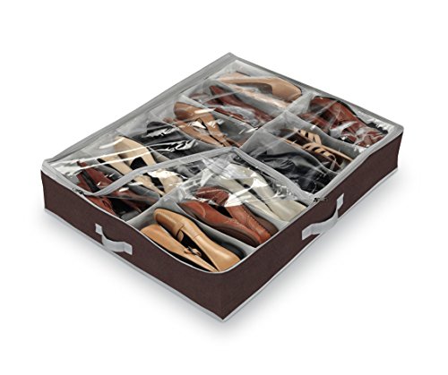 Domopak - Organizador de calzado para debajo de la cama (tamaño grande, 12 compartimentos), color marrón