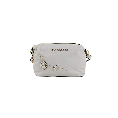 Don algodón Urban, Bolso Bandolera Mujer Flores, Blanco, 25x16x11 cm