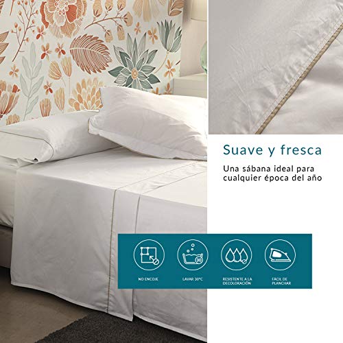 Don Descanso - Sábana Encimera Algodón 100% Blanca con 180 Hilos para Camas 80/90 cm. Fácil Planchado y Lavable (30º). Fresca, Transpirable y Suave (Disponible Varios Tamaños)