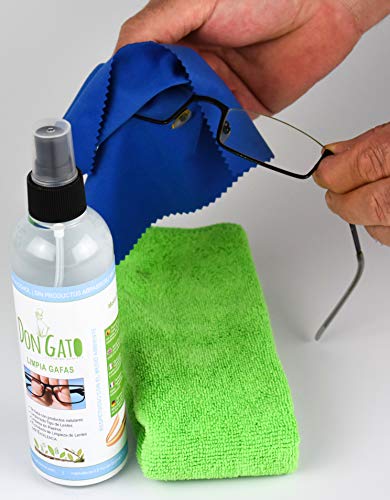 Don Gato - Liquido Limpiador en Spray para Gafas y Lentes (250 ml) + 2 paños de Micro Fibra. Fabricado en España con Productos Naturales, sin Alcohol, sin amoniaco.