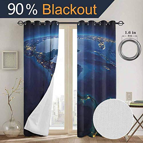 DONEECKL World Heat Insulation Curtain Countries of Central America Earth at Night Costa Rica Nicaragua Pacific Ocean for Living Room or Bedroom W52 x L63 Inch Blue Forest Green
