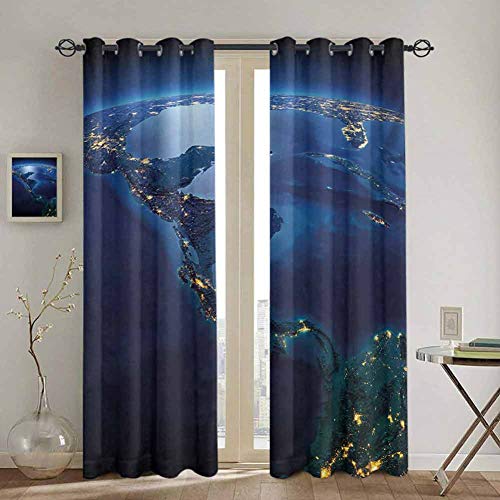 DONEECKL World Heat Insulation Curtain Countries of Central America Earth at Night Costa Rica Nicaragua Pacific Ocean for Living Room or Bedroom W52 x L63 Inch Blue Forest Green