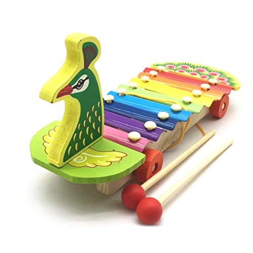 dongguan NUEEUDD Piano de Pavo Real de Madera, niños Niños Remolque de Pavo Real de Madera Piano Juguete de percusión Lindo y Colorido Educación de Aprendizaje temprano Instrumento de música Regalo