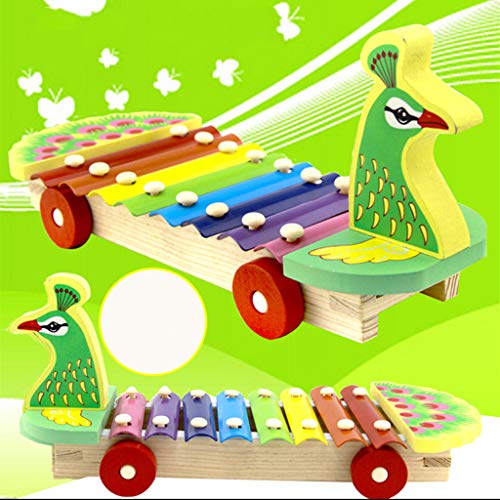 dongguan NUEEUDD Piano de Pavo Real de Madera, niños Niños Remolque de Pavo Real de Madera Piano Juguete de percusión Lindo y Colorido Educación de Aprendizaje temprano Instrumento de música Regalo