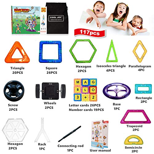 DOOKEY Bloques de Construcción Magnéticos 3D con Matemáticas y Alfabeto, Juguete Educativo y Creativo para Niños más de 3 Años - 117 Piezas - Material ABS - Mejor Regalo de Cumpleaños y Fiestas 