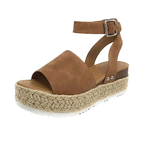 Dorical Sandalias Mujer Cuña Verano Plataformas Chanclas Correa Tobillo Sandalias Punta Abierta Zapatos Tacón Anc Mujer Verano 2019 Zapatos Mujer Plataformas Verano Cuña Sintética acon (38, marrón)