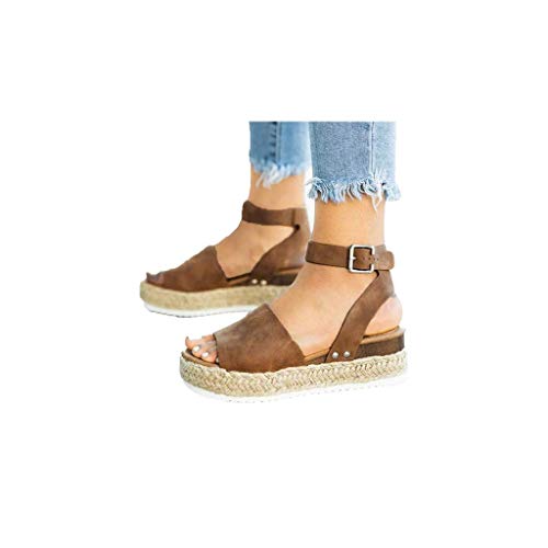 Dorical Sandalias Mujer Cuña Verano Plataformas Chanclas Correa Tobillo Sandalias Punta Abierta Zapatos Tacón Anc Mujer Verano 2019 Zapatos Mujer Plataformas Verano Cuña Sintética acon (38, marrón)