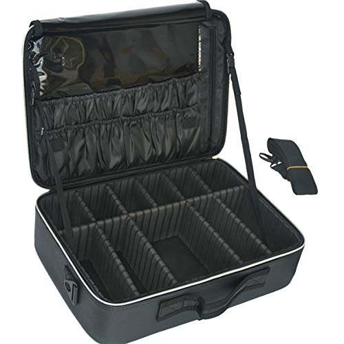 Doubleblack Profesional Neceser para Maquillaje Mujer Bolsa Maletin Organizador Viaje con Brochas Compartimentos Impermeable Negro L