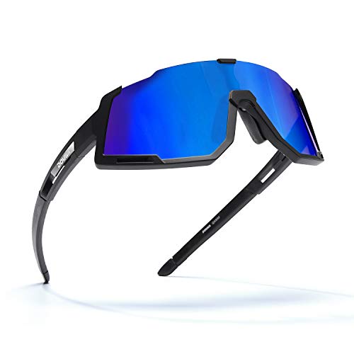 DOVAVA Gafas de sol polarizadas para hombres y mujeres, UV400 deportes ciclismo sombras TR90 marco y 3 lentes intercambiables - Azul -