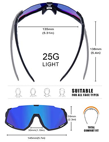 DOVAVA Gafas de sol polarizadas para hombres y mujeres, UV400 deportes ciclismo sombras TR90 marco y 3 lentes intercambiables - Azul -