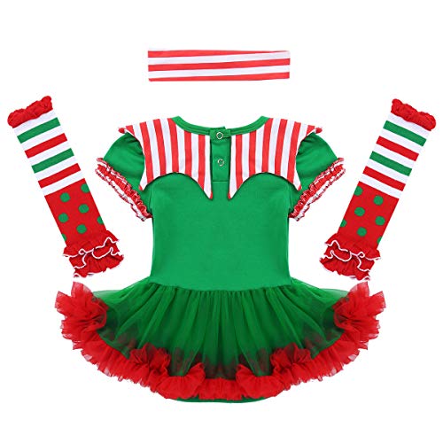 dPois Disfraz de Elfo Navidad para Bebé Niña Recién Nacido Mameluco con Falda Tutú Vestido de Fiesta Cosplay Manga Corta Ropa Navideña Conjunto Infantil Verde&Rojo 3-6 Meses