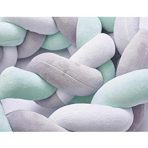 DQMEN CojíN Largo De Nudo Trenzado Para Bebé, Para GuarderíA, Cama, Cuna, Valla De Seguridad, Cochecito De Bebé, DecoracióN De HabitacióN (Blanco + verde + gris, 100cm/39inch)