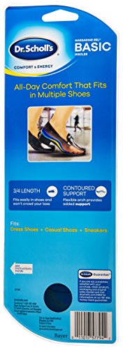 Dr. Scholl's - Plantillas básicas de gel para masajes (hombres 8-12, mujeres 6-10) // 3/4 pies de longitud cabe fácilmente en los zapatos