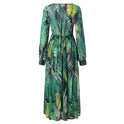 Dragon868 Las Mujeres de Gasa de Manga Larga Escote V Cuello Largo Vestido de Fiesta de Playa(Verde,L)